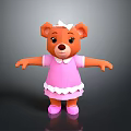 Cute 3D Teddy Bear Character With Pink Dress White Bow And Orange Arms