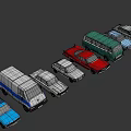 Various Types of Colorful Cars and Vehicles Displayed in a Row