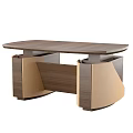 Modern Wooden Office Desk With Oval Top And Side Drawers Sturdy Design