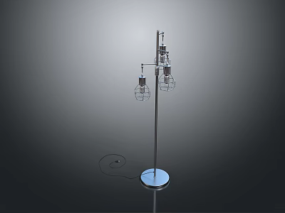 Modern Floor Lighting Combination With Metal Stand Multiple Cage Bulbs And Round Base 3d model