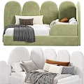 Stylish Kids Bed with Curved Headboard Decorative Pillows and Soft Blanket