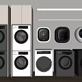 Various Modern Washing Machine Models In White Black With Front Loading Stacked Wall Mounted Design 3d model