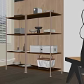 Modern Metal Shelving Unit With Storage Boxes Books And Wooden Wall Decor