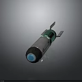 Military Weapon Featuring Silver Body Green Section Black Base Blue Component and Metal Fins Design