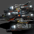 Futuristic Sci Fi Vehicle With Mechanical Structure Orange Black Color Glowing Lights And Weaponry