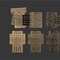 Wooden Pallets Stacked And Scattered With Silhouette Figure Standing Next To