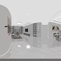 Modern Living Dining Room Interior Design With TV Wall Open Shelves And Marble Floor