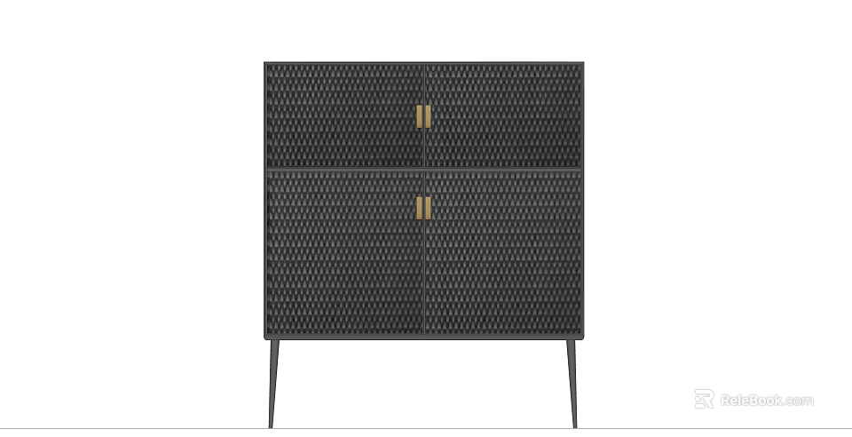 Black Entryway Cabinet Sideboard With Geometric Mesh Door Design Gold Handles And Thin Metal Legs 3d model 