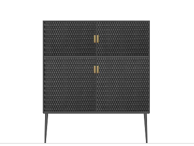 Black Entryway Cabinet Sideboard With Geometric Mesh Door Design Gold Handles And Thin Metal Legs 3d model