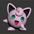 Cute Pink Cartoon Creature Character with Large Green Eyes Black Ears and Open Mouth