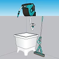 Other Bathroom Cleaning Equipment Setup With White Square Basin And Turquoise Hanging Mop Tool