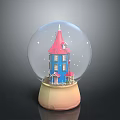 Decorative Snow Globe Set with Blue House Red Roof and Stable Base for Home Decor