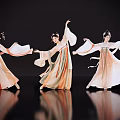 Game And Movie Character Three Female In Traditional Clothing With Flowing Sleeves Long Skirts Dancing