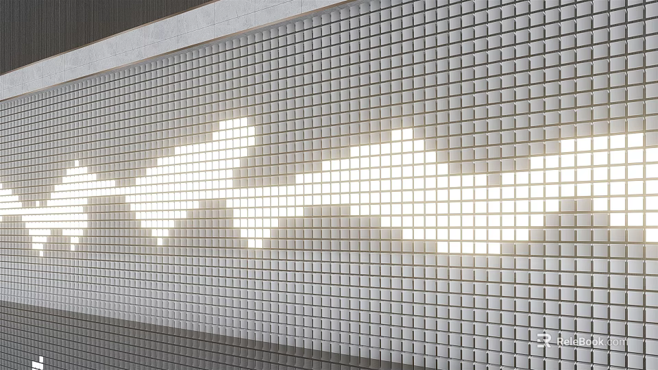 Modern Feature Wall Design With Mosaic Tiles And Illuminated Geometric Pattern 3d model 