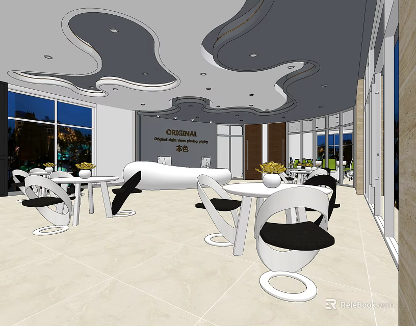 Modern Front Desk Reception Area With Stylish Seating And Contemporary Interior Design Elements 3d model