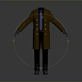 Brown Long Double Breasted Coat Display with Blue Shirt Tie Black Pants and Shoes