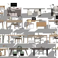 Modern Office Desk Design With Wooden Tops Chair Lamp And Laptop Elements