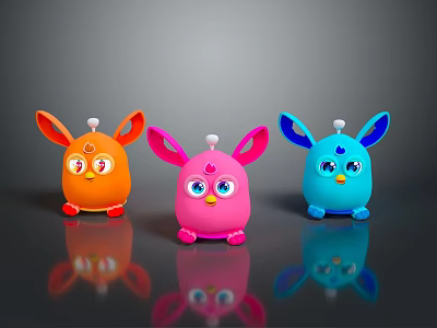 Cute Cartoon Characters And Colorful Creatures With Big Ears And Eyes In Orange Pink Blue 3d model