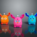 Cute Cartoon Characters And Colorful Creatures With Big Ears And Eyes In Orange Pink Blue
