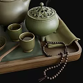 Traditional Ceramic Tea Set with Teapot Cups Tray and Tea Leaves Container