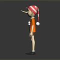 Cartoon Style Doll With Red Hat Blue Eyes Orange Shirt And Dark Shorts