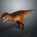 Realistic Dinosaur Figure With Brown Yellow Skin Red Horns Open Mouth Standing On Gray Background