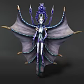 Fantasy Game Movie Character With Purple Blue Wings And Elaborate Headdress