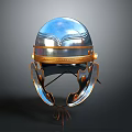 Ancient Warrior Weapon Helmet With Silver Metal And Gold Accents And Protective Ear Guards