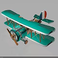 Vintage Turquoise Green Biplane Model With Red And White Tail Wooden Propeller And Open Engine