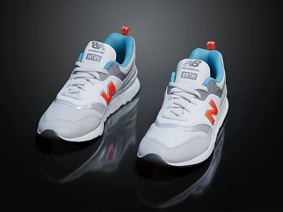 New Balance White Sneakers With Orange Blue Accents Mesh Upper And Sporty Design 3d model