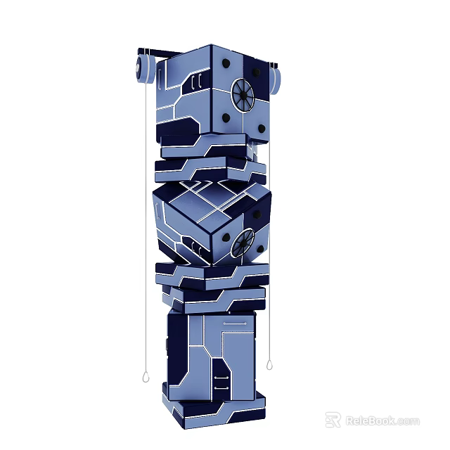 Creative Children's Playground With Blue Stacked Block Robot Structure And Hanging Ropes 3d model 