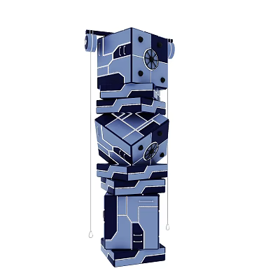 Creative Children's Playground With Blue Stacked Block Robot Structure And Hanging Ropes 3d model