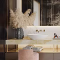 Modern Luxury Bathroom Interior With Double Vanity Marble Countertop Large Mirror And Tub