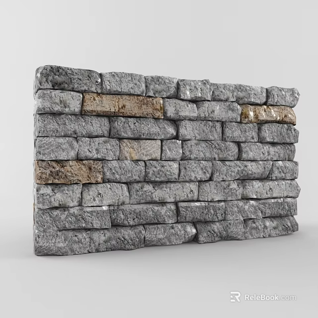 Natural Stacked Stone Wall With Gray And Brown Tones And Textured Surface 3d model 
