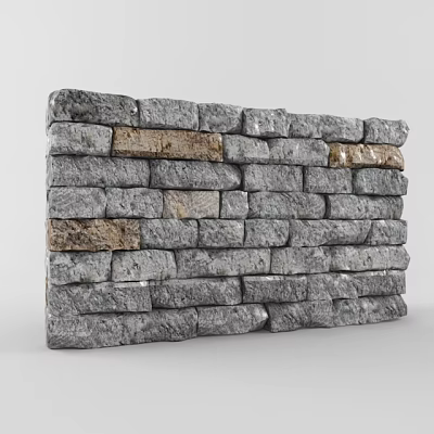 Natural Stacked Stone Wall With Gray And Brown Tones And Textured Surface 3d model