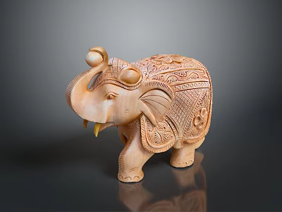 Handcrafted Wooden Elephant Figurine With Intricate Carved Patterns And Details 3d model