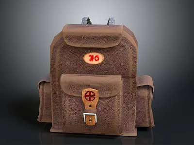 Practical Brown Backpack With Orange 26 Logo Front Pocket And Side Pockets 3d model