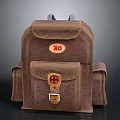 Practical Brown Backpack With Orange 26 Logo Front Pocket And Side Pockets