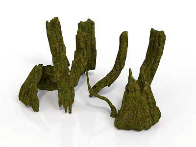Green Moss Covered Plant Branches With Irregular Shapes And Natural Texture 3d model