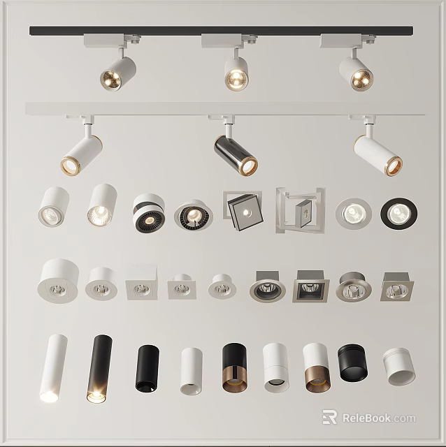 Modern Downlights And Spotlights With Various Designs Colors And Styles 3d model 