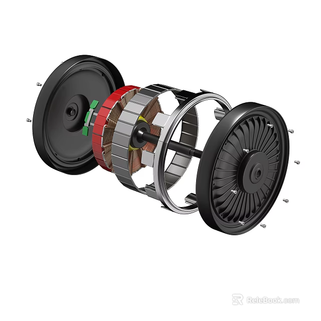 Motorcycle Hub Motor Internal Structure With Wheel Red And Silver Metal Components 3d model 