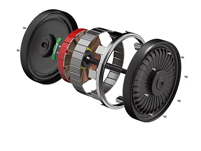 Motorcycle Hub Motor Internal Structure With Wheel Red And Silver Metal Components 3d model