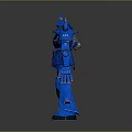 Blue Mechanical Robot Character Featuring Horns Red Eyes And Yellow Chest In Standing Pose