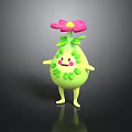 Cartoon Plant With Green Pear Shaped Body Yellow Limbs Blush Face And Pink Head Flower