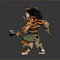 Fierce Tiger Warrior Character With Feather Headdress And Axes In Battle Stance