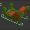 Elegant Orange Wooden Sleigh With Red Seat Cushion And Silver Metal Runners