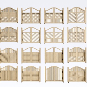 Patio Gate Fence Gate Courtyard Wooden Door Fence Wooden Grille 3d model