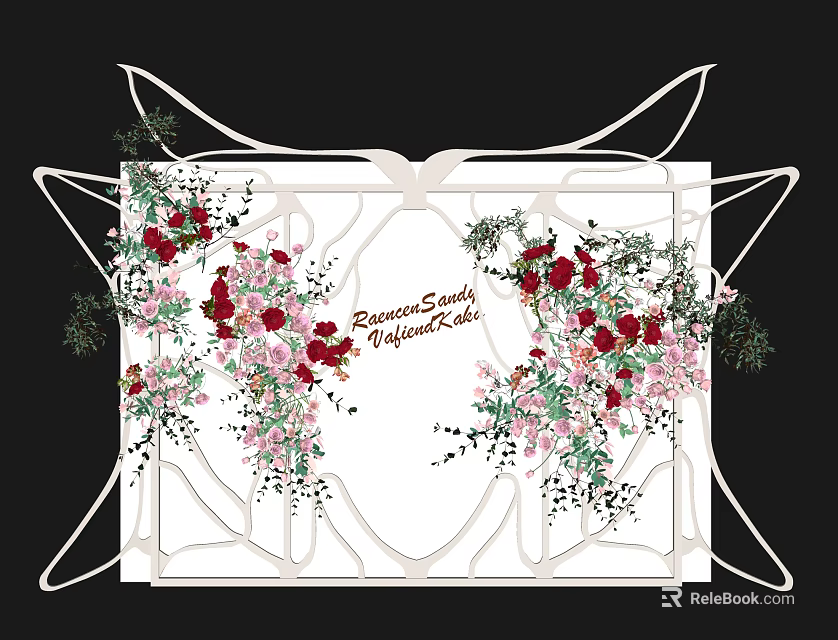 Floral Installation With White Frame Red Pink Flowers Green Foliage For Welcome Arch Decor 3d model 
