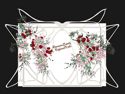 Floral Installation With White Frame Red Pink Flowers Green Foliage For Welcome Arch Decor 3d model
