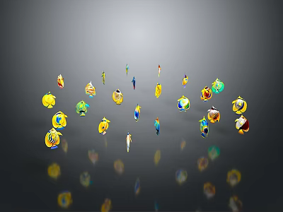 Colorful Wall Decor With Diverse Vibrant Designs And Hanging Ornaments 3d model
